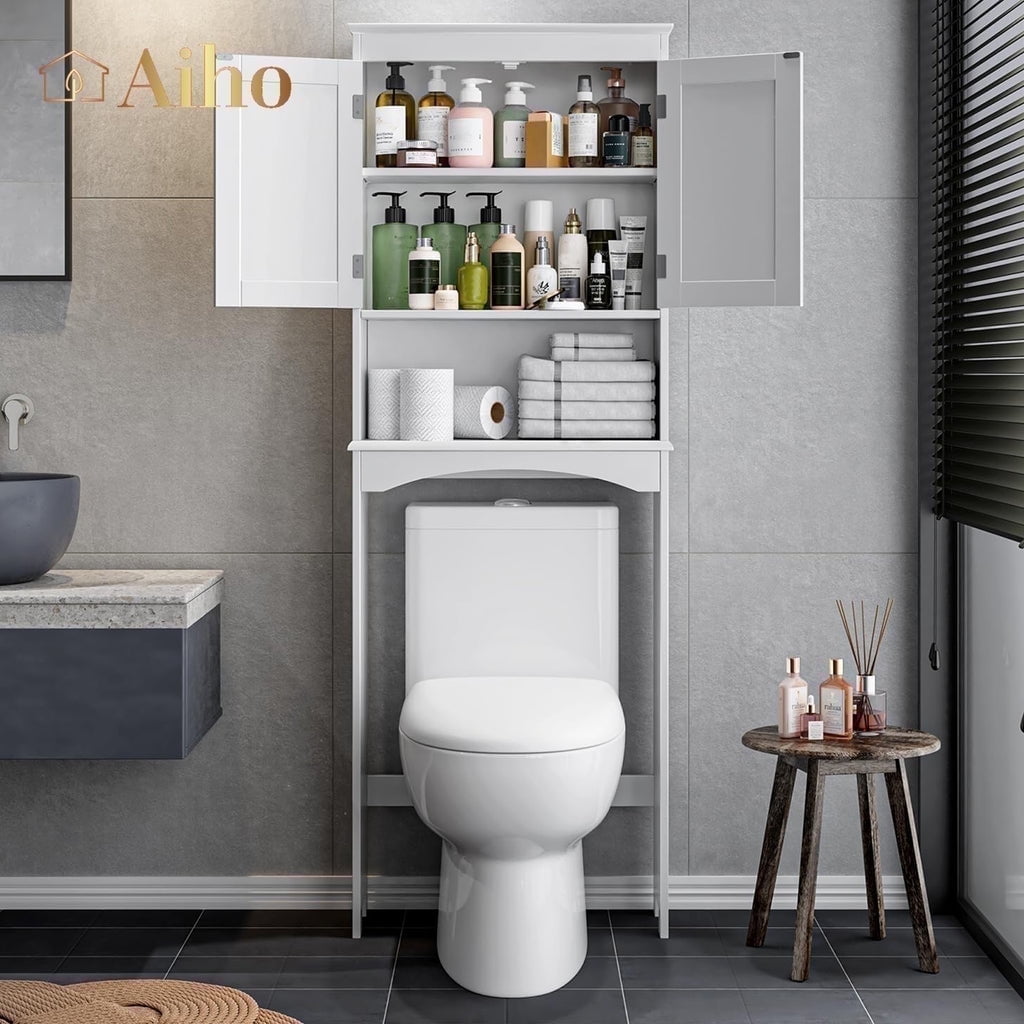 Over-the-Toilet Storage Cabinet with Adjustable Shelf, Aiho 66" Bathroom Space Saver Storage Cabinet, Freestanding - White
