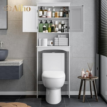 Over-the-Toilet Storage Cabinet with Adjustable Shelf, Aiho 66" Bathroom Space Saver Storage Cabinet, Freestanding - White