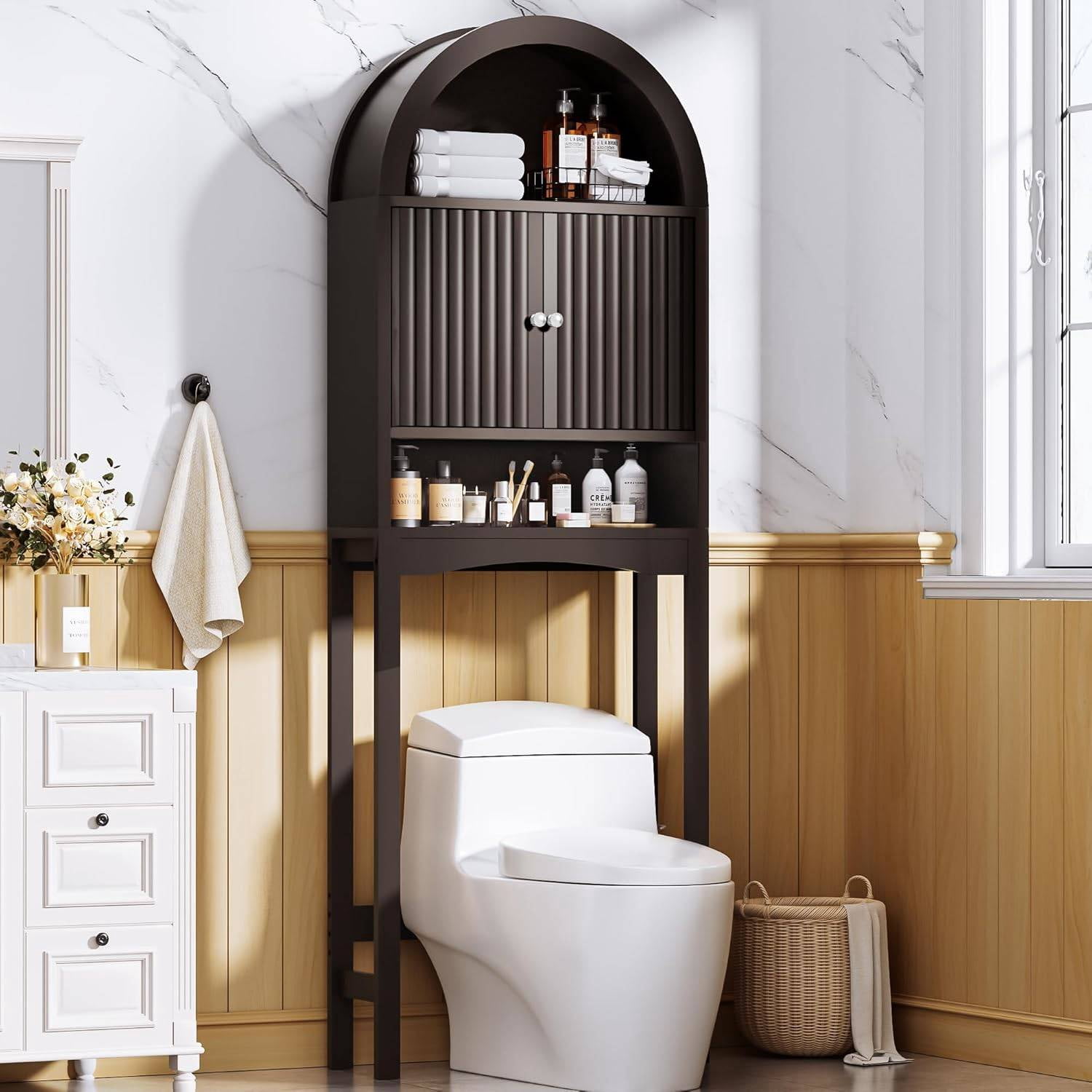 Over the Toilet Storage Cabinet with Arched Top, Fluted Doors ...