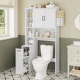 thumbnail image 1 of Over-the-Toilet Storage Cabinet with Pulley System, Adjustable Shelf & Rack for Bathroom, Restroom, or Entryway (White), 1 of 9