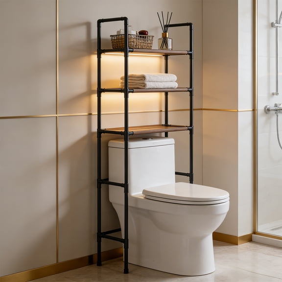 Over-the-Toilet Storage Rack | 3-Tier Bathroom Shelving Unit for Toiletries & Towels | Space-Saving Organizer with Waterproof Coating | Black