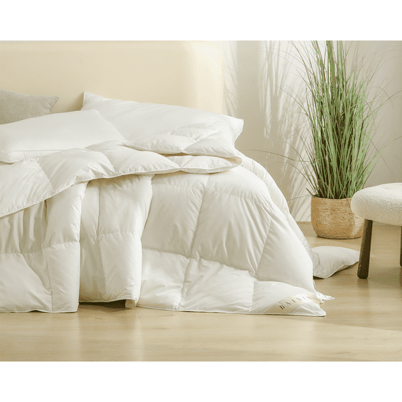 OverCloud Goose Feather Down Comforter, Queen Size All Seasons 100% Organic Cotton Duvet Insert, Luxury Hotel Collection Comforter Ultra Soft 550+ Fill Power Feather&Down Proof Duvet Insert 90"x90"