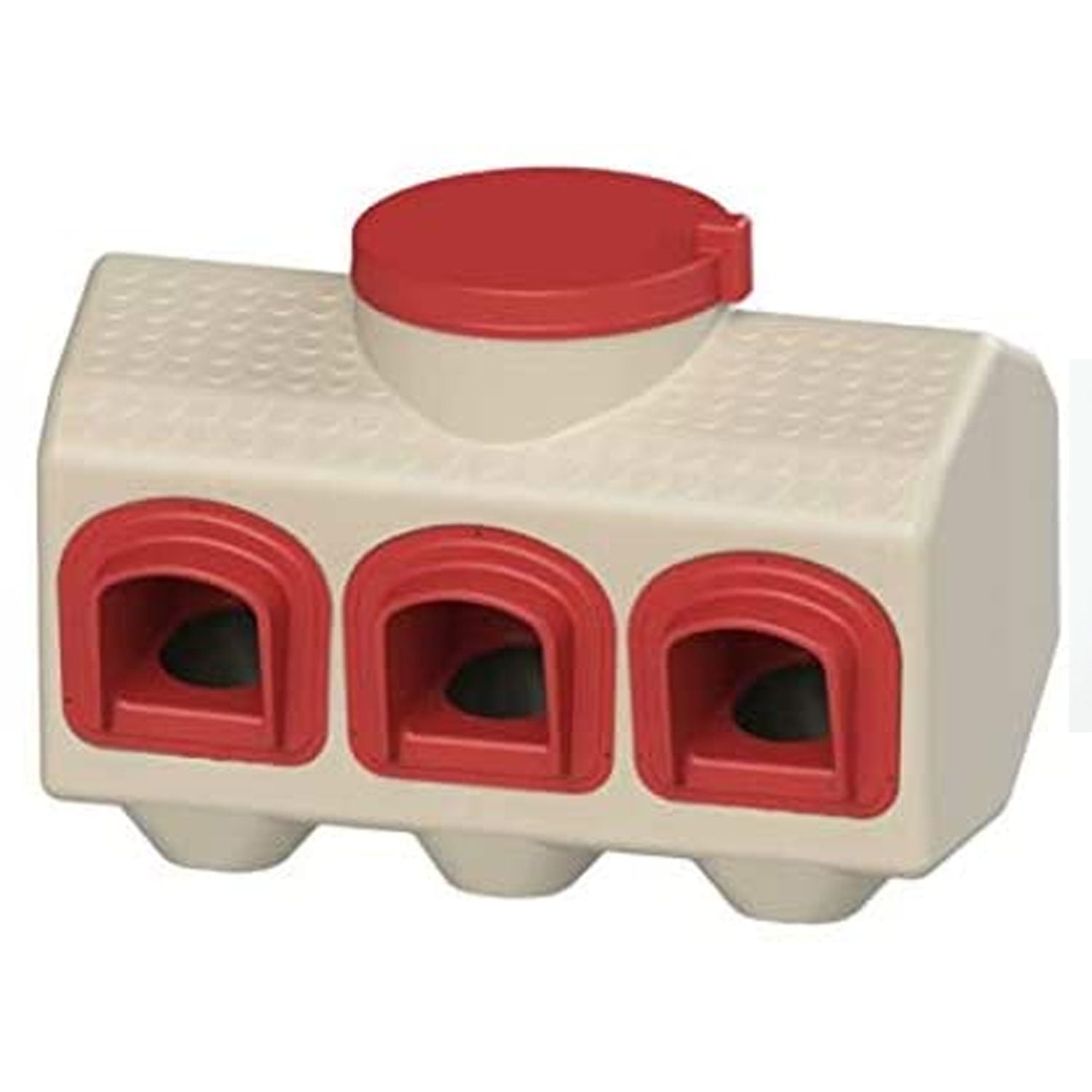Large Beige and Red Plastic Poultry Feeder