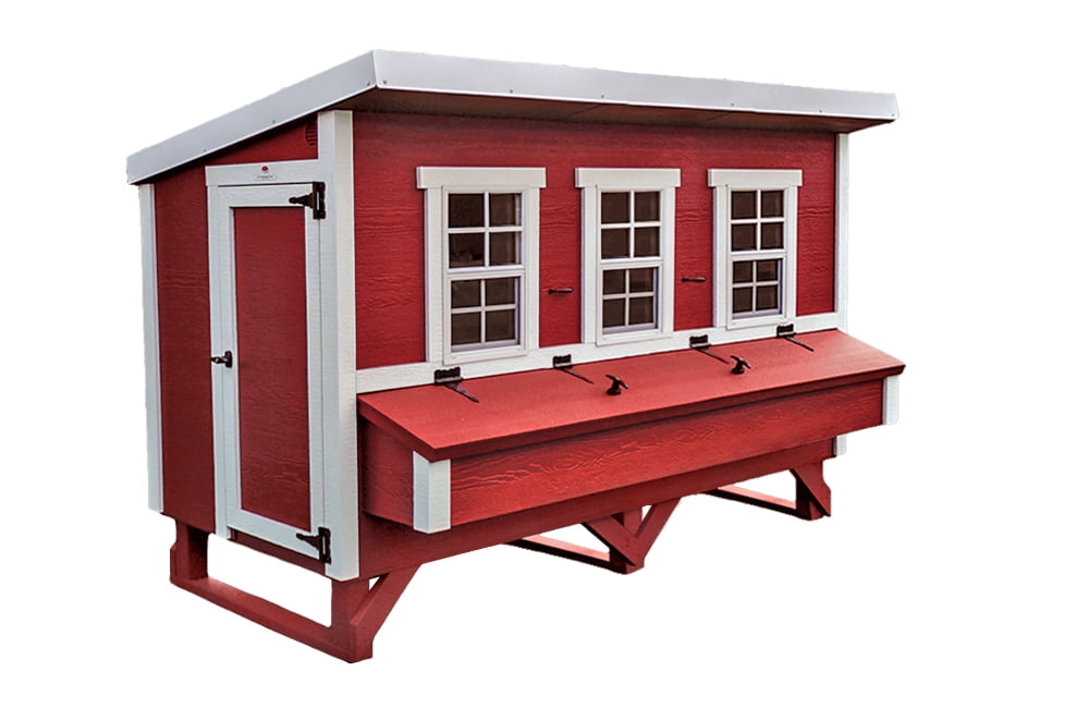 Red and White XL Wooden Chicken Coop with Nesting Box