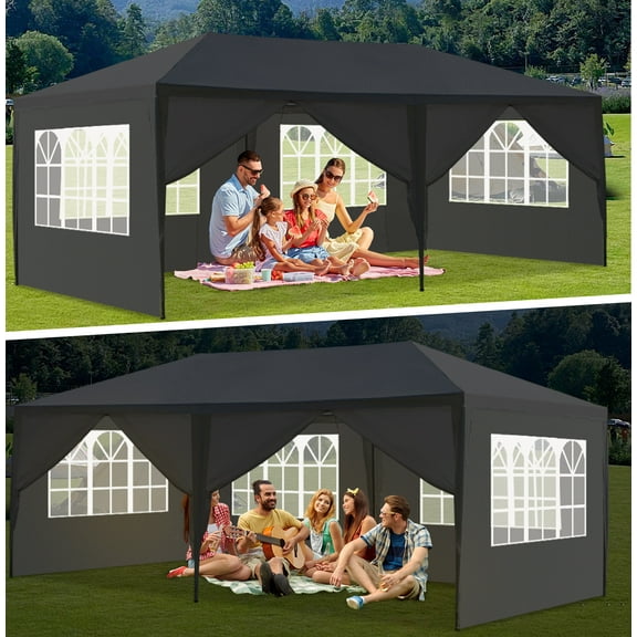 OverPatio 10' x 20' Canopy Tent Party Tent Event Tent w/6 Sidewall - Black