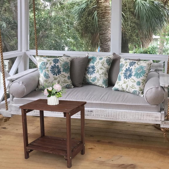 OverPatio 20 in Wood Table, Outdoor Indoor Coffee Side Table, Wood Plant Stand, Wooden Chat Table for Balcony, Brown