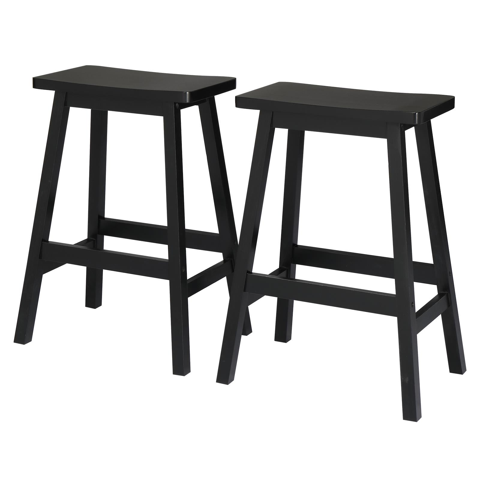 OverPatio 2pcs Saddle Bar Stools Kitchen Wooden Bar Chairs,Counter Stool with Foot Plate Black