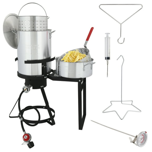 OverPatio 30qt Turkey Fryer Pot Boiler,10qt Fish Pot,Outdoor Turkey Gas Fryer with Side Workstation