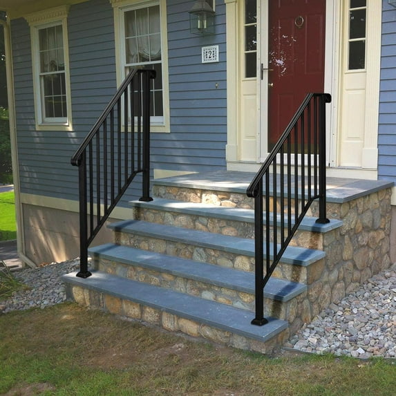 OverPatio 4-Step Picket Black Wrought Iron Handrail