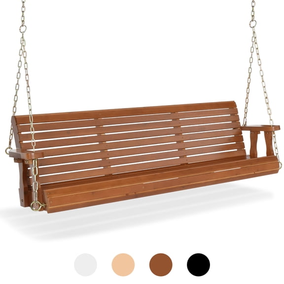 OverPatio 5FT Classic Wooden Swing with 5.5mm Iron Chain,Hanging Bench Chair Heavy-Duty 880lbs for Garden Backyard Porch(5FT,dark brown)