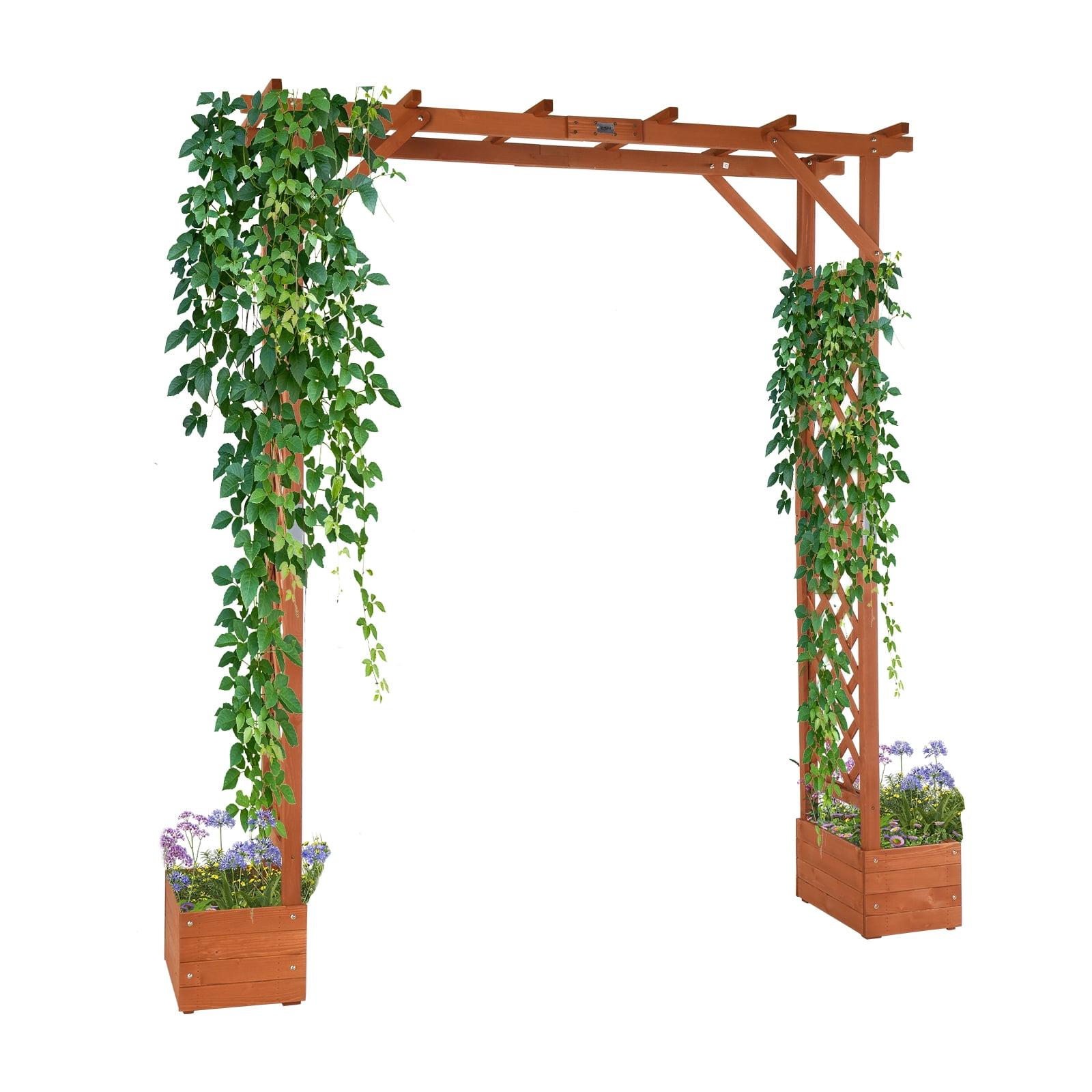 OverPatio 7.2FT Wooden Arbor Garden Arbor Wedding Arch 2 IN1 Planter Boxes Outdoor Decor