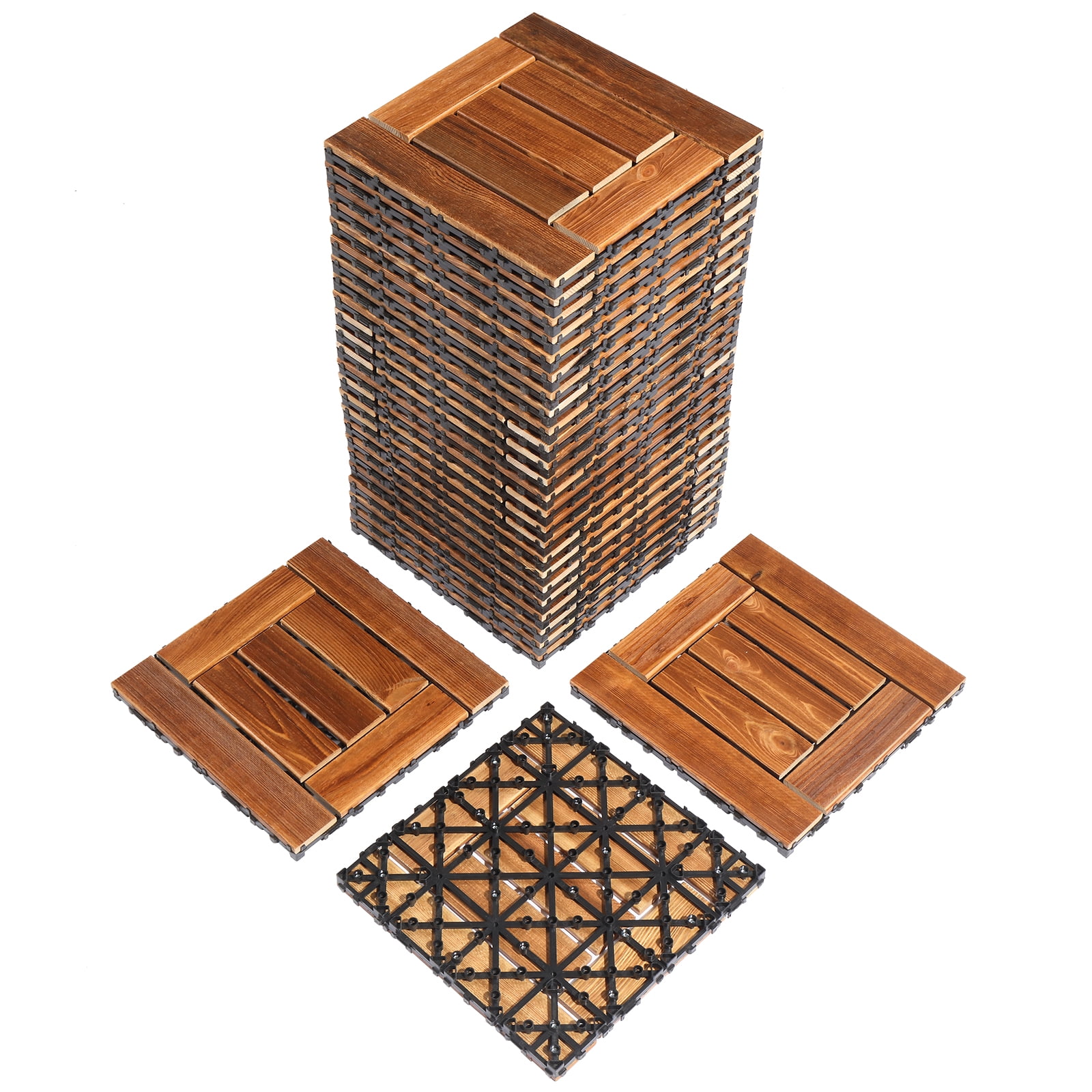 OverPatio Flooring Interlocking Deck Tiles 12"x12"(27 Pcs) Patio Waterproof Flooring Checked Pattern Outdoor For Pool Deck,Brown