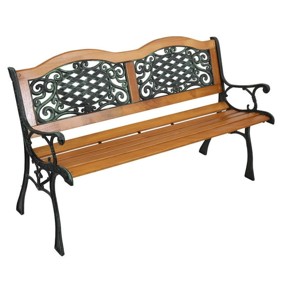 OverPatio Garden Hardwood Bench,Metal Bench with Armrests, Bonze