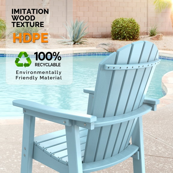 OverPatio HDPE Tall Adirondack Chairs,All Weather Poly Lumber with Cup Holder,Outdoor Bar Stools for Outdoor Deck Lawn Pool Backyard,Lack Blue