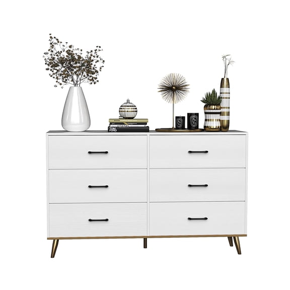 OverPatio Modern 52'' Wide Drawer Dresser , Chest of Drawers with Metal&Wood Frame, Storage Cabinet for Bedroom, Living Room, White