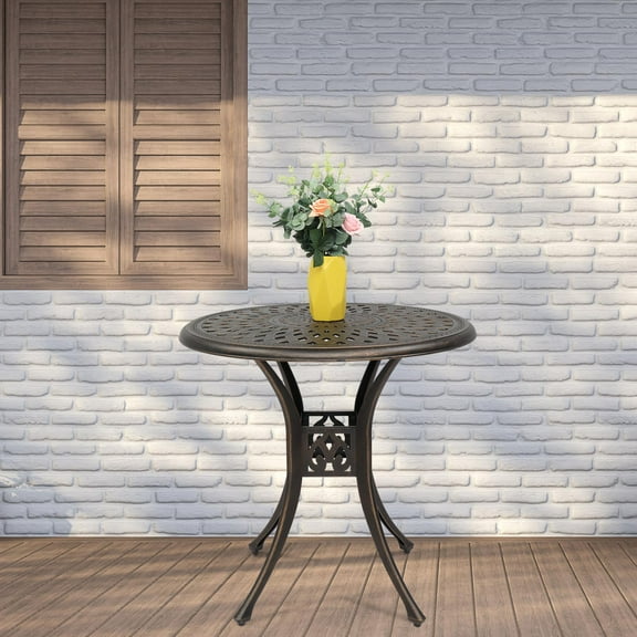 OverPatio Outdoor Cast Aluminum Patio Table, 31" Round Bistro Table for Patio Furniture Garden