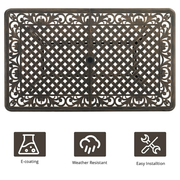 OverPatio Patio Dining Table, Cast Aluminum Outdoor Rectangular Table, 59 in Oversized Picnic Table