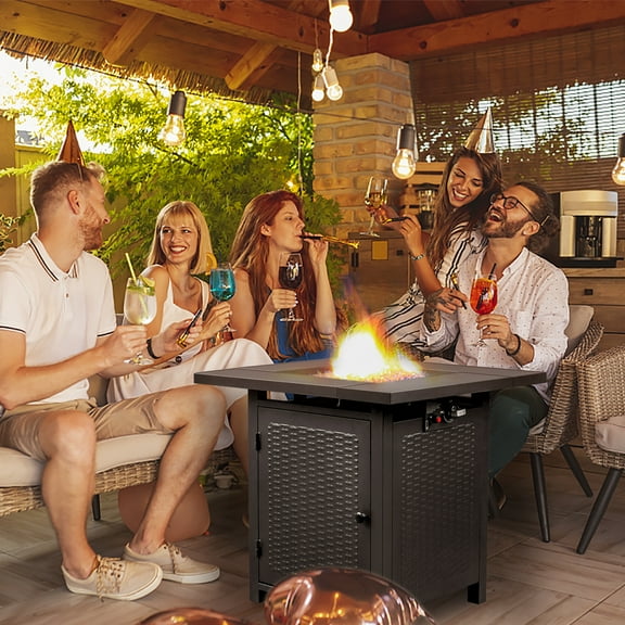 OverPatio Propane Gas Fire Pit Table 28" 50,000 BTU Outdoor with Lid ,Fire Pits for Outside