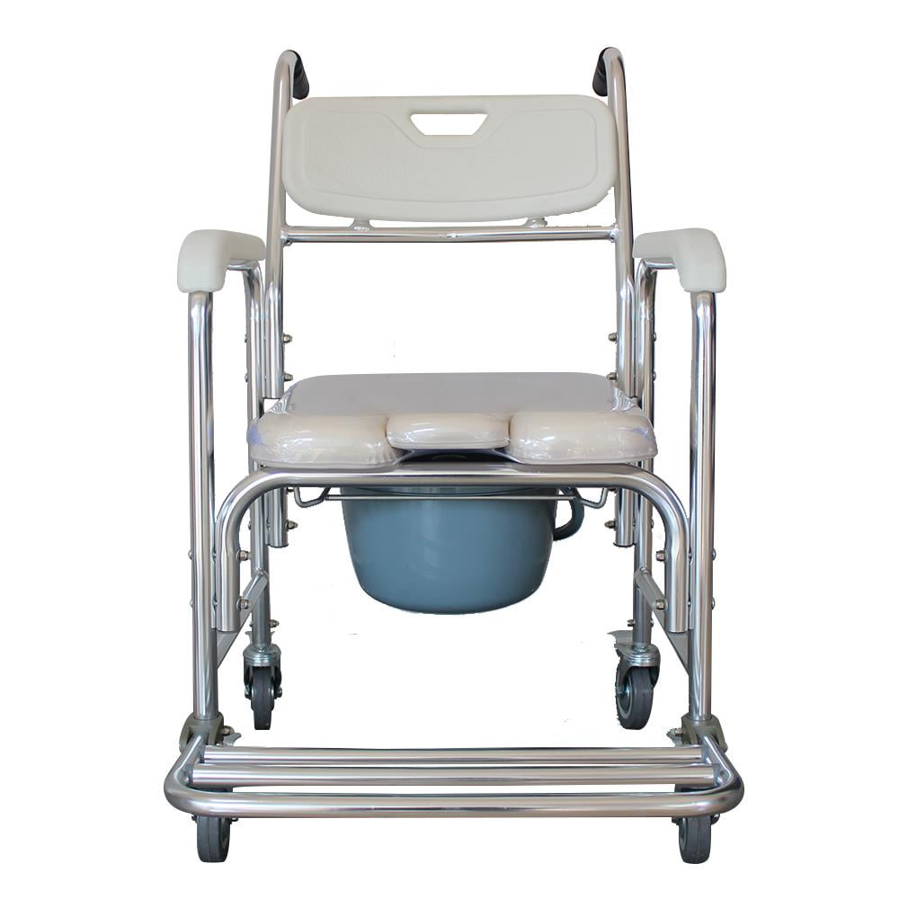 OverPatio Shower Chair Aluminum Padded Toilet Seat Shower with Arms, Wheels and Pedal
