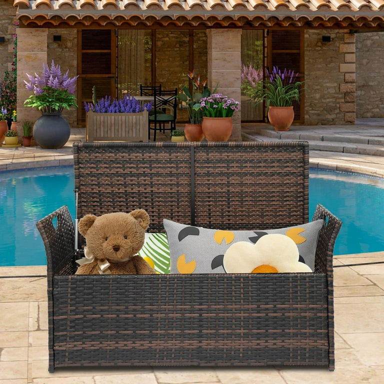 Rattan storage bench with cushion hotsell