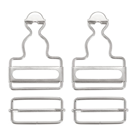 Overall Buckles 2 Sets Metal Suspender Replacement Buckles 35mm Silver Tone