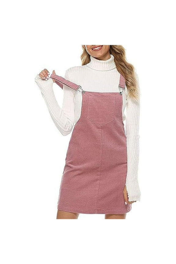Overall Dress For Women Plus Size Adjustable Strap Distressed, Casual Suspender Skirt Comfortable Pocket Zipper Skirts Pink XL