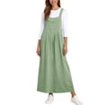 thumbnail image 1 of Overall Dress for Women Adjustable Straps Cotton Linen Beach Jumper Dress A Line Flowy Casual Summer Vacation Maxi Dress with Pocket, 1 of 6