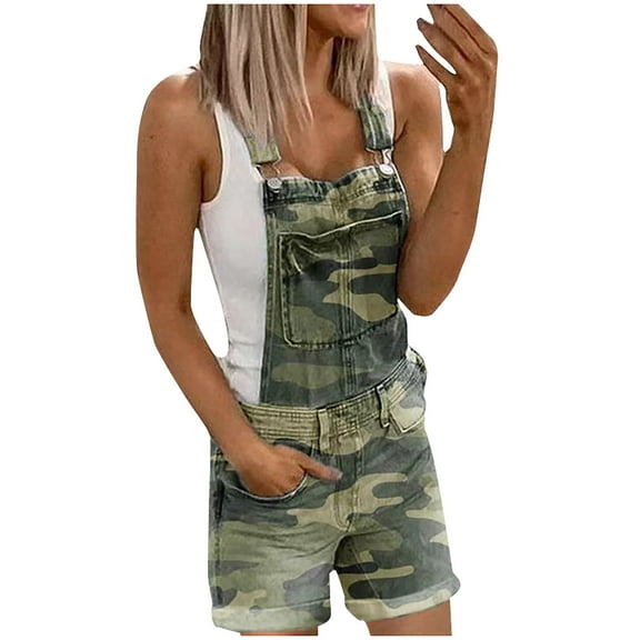 Overall Shorts for Women Ripped Denim Bib Jumpsuit Roll Hem Jean Shorts Denim Retro Casual Summer Denim Jumpsuit