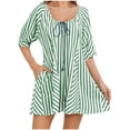 thumbnail image 1 of Overall Shorts for Women Striped Crew Neck Tie Front Rompers Plus Size Fashion Summer One Piece Jumpsuits, 1 of 6