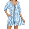 thumbnail image 1 of Overall Shorts for Women Striped Crew Neck Tie Front Rompers Plus Size Fashion Summer One Piece Jumpsuits, 1 of 6