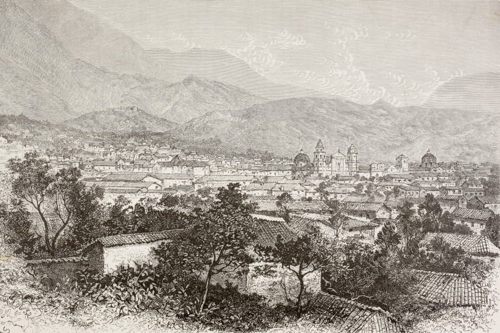Overall Views Of Bogot Colombia Circa 1880S From A 19Th Century Illustration Canvas Art - Ken Welsh Design Pics (17 x 11)