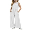 thumbnail image 1 of Overalls For Girls Preppy Clothes For Girls 10-12 Girls Jumpsuit Kids Fashion Sleeveless Wide Leg Romper One Piece Summer Outfits White 9-10 Years, 1 of 8
