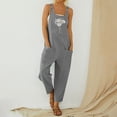 thumbnail image 1 of Overalls For Women Dandelion Print Loose Boho Streetwear Rompers Straight Leg Pants With Pockets Dark Gray XL, 1 of 4