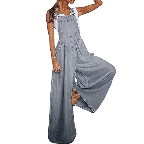 Overalls For Women Loose Fit Denim Casual Loose Fit Sleeveless Strap Rompers Outfits With Pockets(C)
