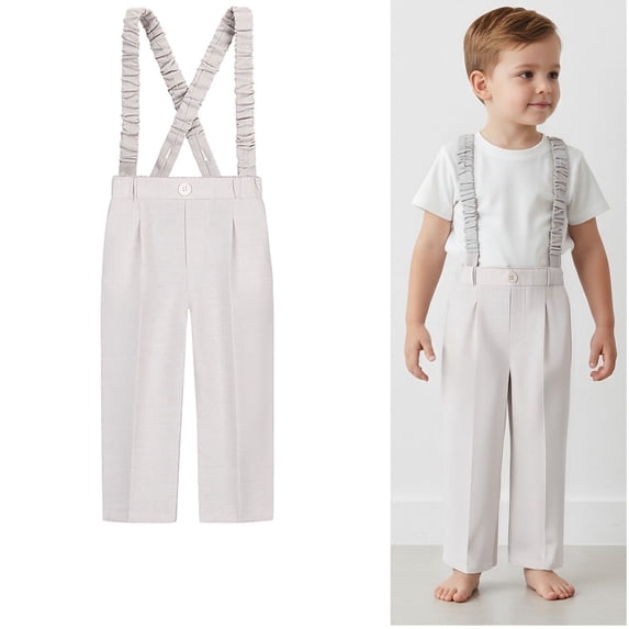 Overalls Suspender Uniform Pants Girls Dress Pants with Pockets Boys Grey Pants Back To School Straight Fit Clothes Size 10-11 Years
