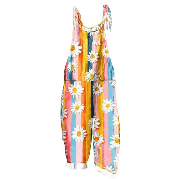 Overalls Trousers with Pockets Linen Boho Jumpsuits for Women Loose Casual Summer Rompers Floral Rompers Wide Leg Bib Overall with Pockets Maternity Overalls for Women Multicolor 3XL