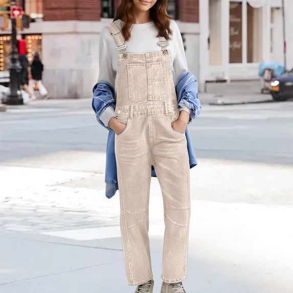 Overalls For Women Casual Adjustable Strap Baggy Denim Overalls Rompers Barrel Leg Jean Jumpsuit With Pockets plus Size Rompers for Women Denim Wide Leg Jumpsuit for Women Sparkly Jumpsuit Baggy