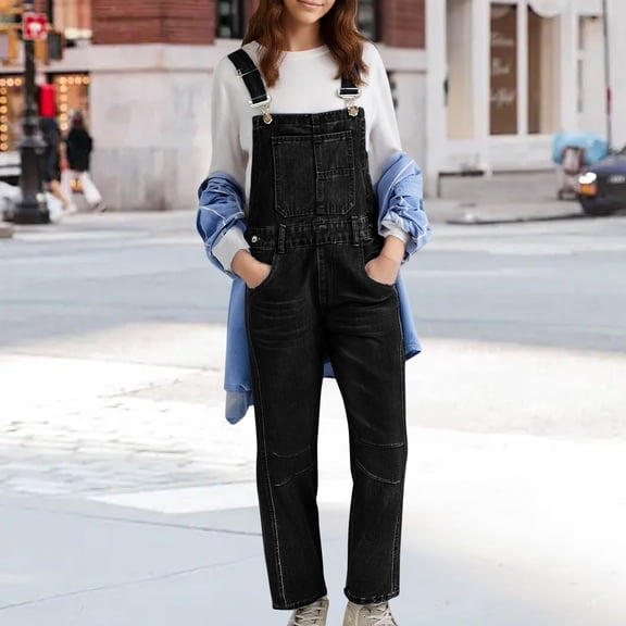 Overalls For Women Casual Adjustable Strap Baggy Denim Overalls Rompers Barrel Leg Jean Jumpsuit With Pockets plus Size Rompers for Women Denim Wide Leg Jumpsuit for Women Sparkly Jumpsuit Baggy