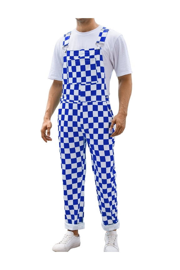 Overalls for Men Checkered Jumpsuits Stretchy Rompers Work Bibs Coveralls