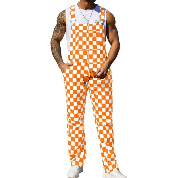 Overalls for Men Checkered Jumpsuits Stretchy Rompers Work Bibs Coveralls