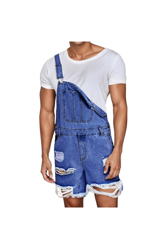 Overalls for Men Denim Summer Spring Work Jumpsuit Loose Fit Adjustable Strap Trendy Romper BU1 L