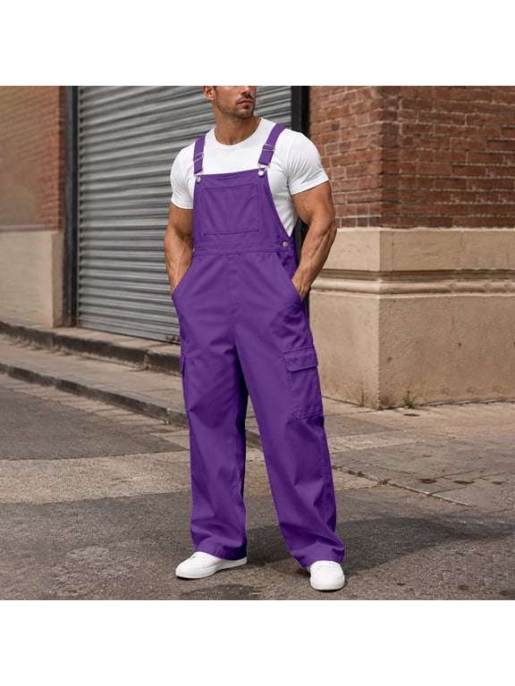 Overalls for Men Fashion Jumpsuits Work Bib Coveralls Painters Overalls with Adjustable Straps Purple XL