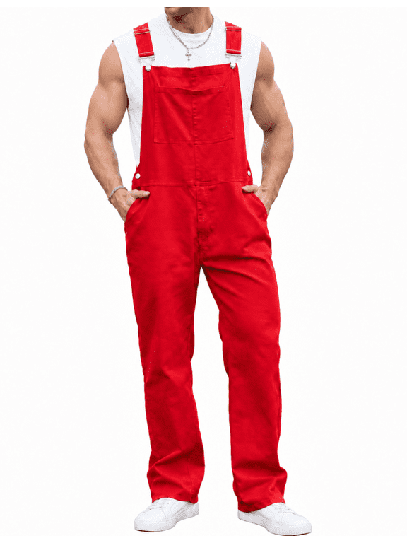 Overalls for Men Fashion Jumpsuits Work Bibs Coveralls(Red,L)