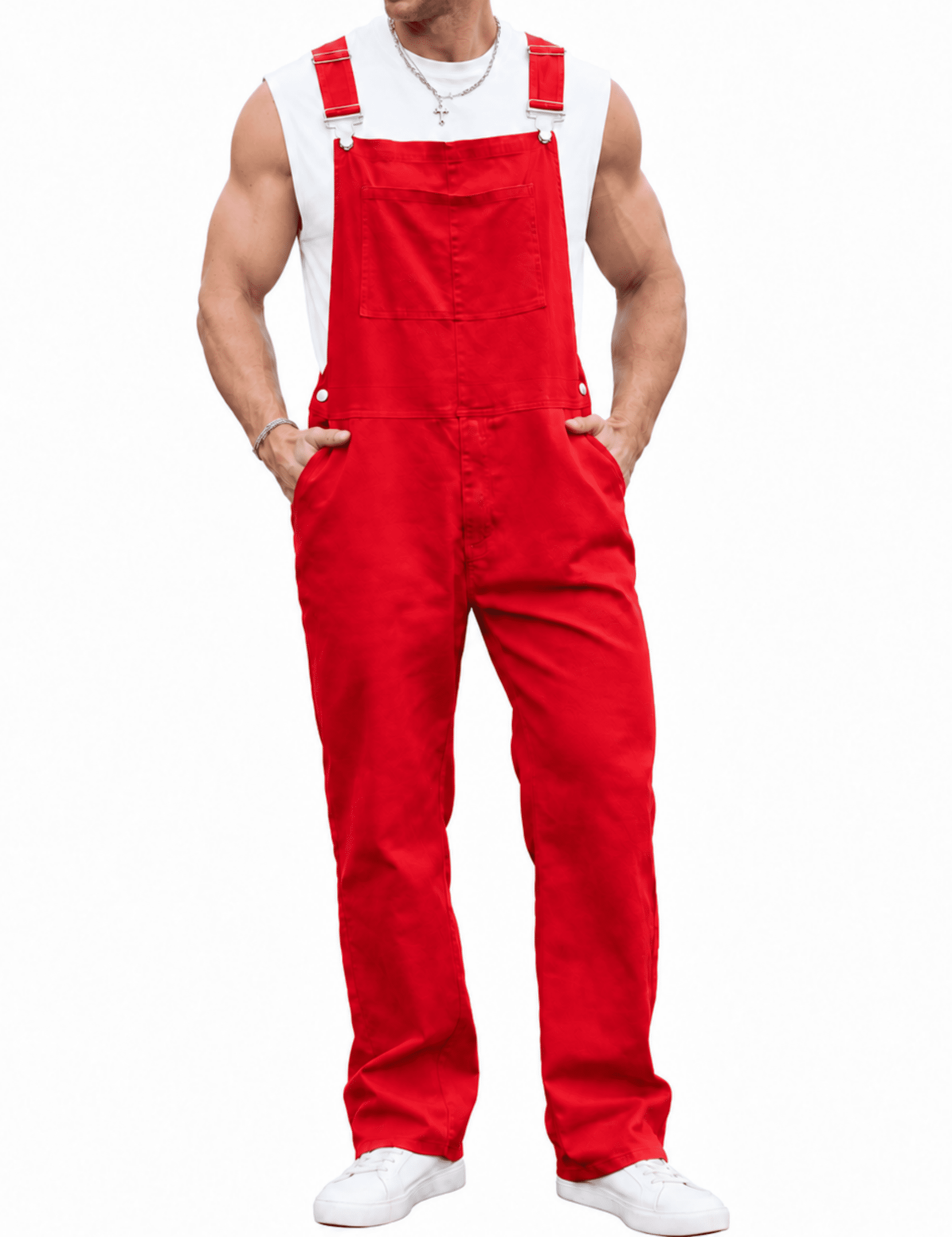 Overalls for Men Fashion Jumpsuits Work Bibs Coveralls(Red,XL)