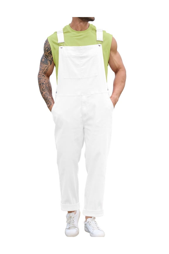 Overalls for Men Work Bibs Coveralls Stretchy Jumpsuits with Zipper(White,XS)