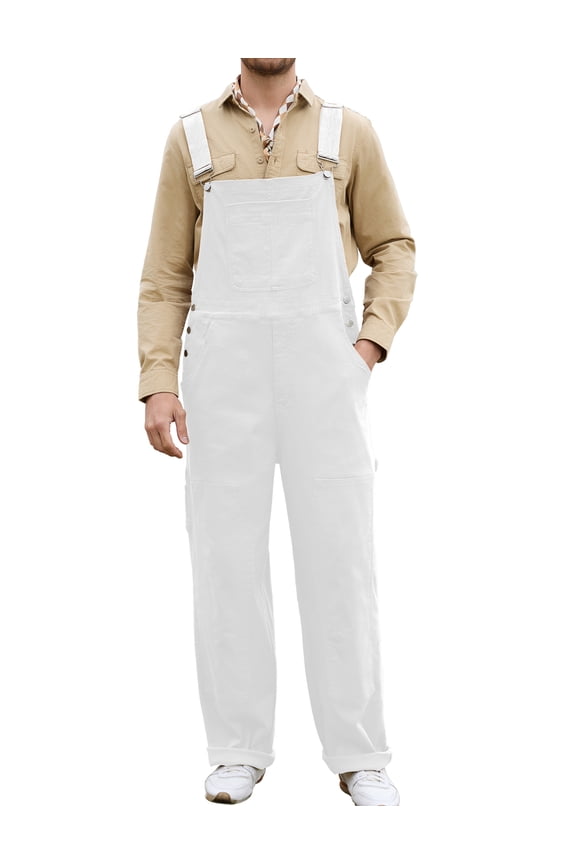 Overalls for Men Work Jumpsuits Painters Coveralls Bibs White Elephant Gifts(White,M)
