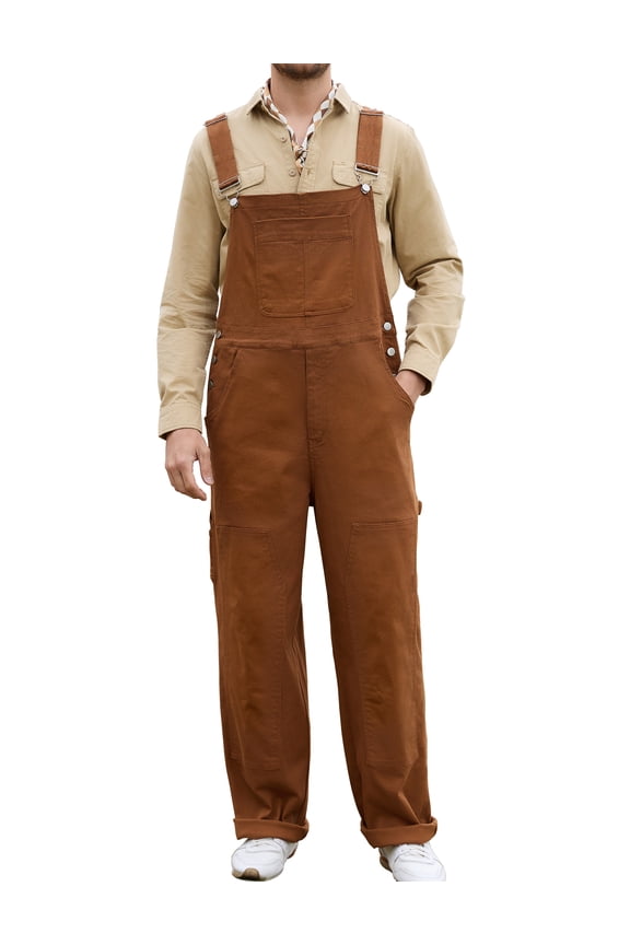 Overalls for Men Work Jumpsuits Painters Coveralls Bibs White Elephant Gifts(Brown,L)