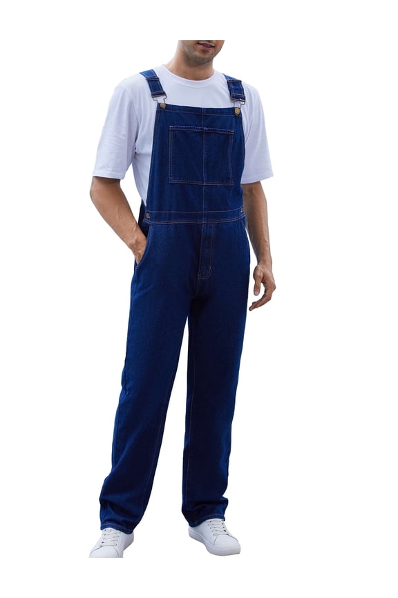 Overalls for Men Work Utility Coveralls Fashion Bib Romper Jumpsuit with Zipper Fly(Dark Blue,M)