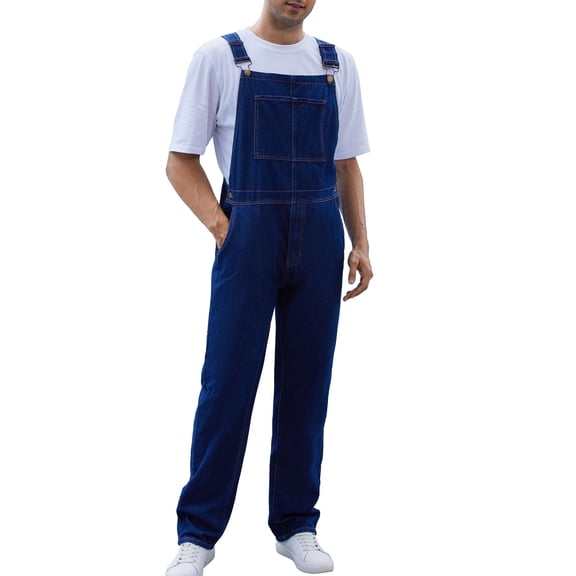 Overalls for Men Work Utility Coveralls Fashion Bib Romper Jumpsuit with Zipper Fly(Dark Blue,2XL)