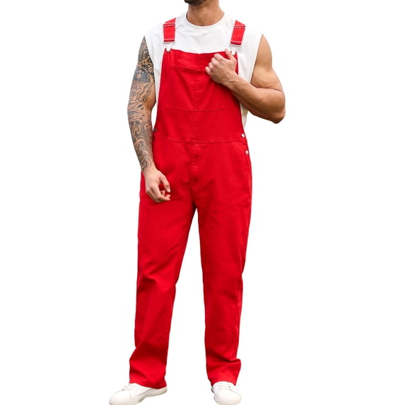 Overalls for Men Work Utility Coveralls Fashion Bib Romper Jumpsuit with Zipper Fly(Red,M)